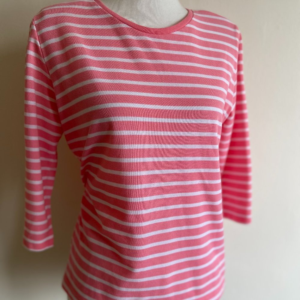 Drapers and Damons Women 3/4 Sleeve Top Stripe Pink and White Size Medium